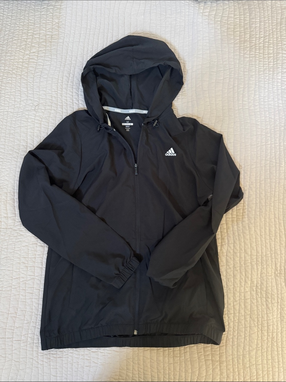 adidas Black Hooded Windbreaker with White Logo